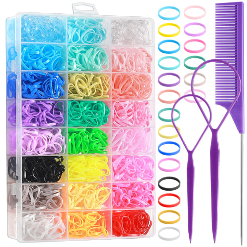 Livhil Elastic Hair Rubber Bands 24 Colors, 1500 pcs Mini Hair Ties with Organizer Box, Colorful Toddler Rubber Bands for Hair, Hair Accessories Set for Girl, Baby, Kids