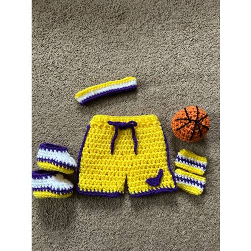 Crocheted Baby Basketball Outfit: Newborn Photo Prop Set