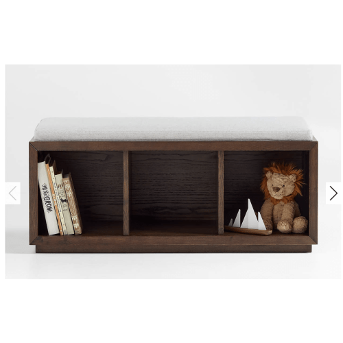 Cade Deep Brown Wood 3-Cube Bookcase Bench with Natural Bench Cushion