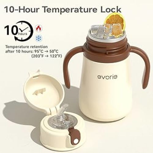 Evorie Leak Proof Vacuum Insulated Water Bottle, 316L Stainless Steel Sippy Cup for Toddlers, 11 oz Straw Cup with Handle & Adjustable Strap, Keeps Drinks Warm or Cold (1 Pack, White) : Amazon.com.au: Baby
