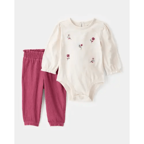 Baby 2-Piece Floral Long-Sleeve Bodysuit Pant Set - White/Pink - Carter's | Carter's