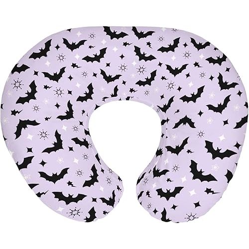 Purple Pastel Halloween Baby Nursing Pillow Covers for Boy Girl Black Bat and Stars Nursing Pillowcase for Breastfeeding Pillows Spooky Halloween Night Soft Stretchy Slipcovers for Newborn Infant