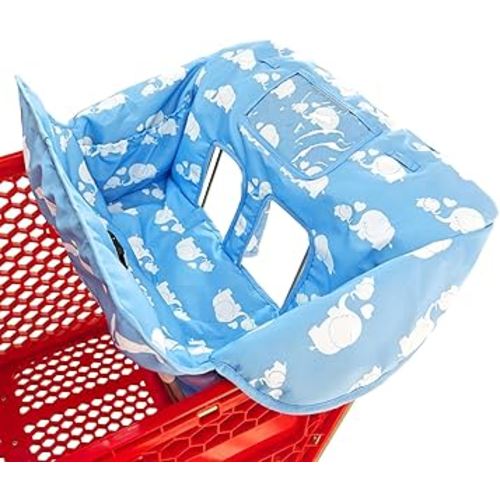 2-in-1 Shopping Cart and High Chair Cover for Baby, Padded Cover, Fold'n Roll Style, Portable with Carry Bag (Pink Elephant)