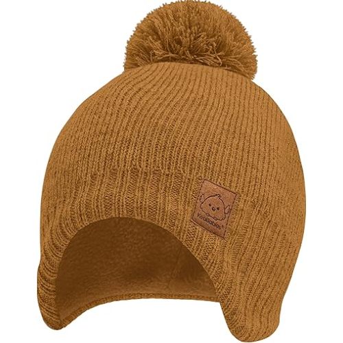 Baby Beanie Winter Hat 6-36 Months - Cute Pom Winter Baby Hats with Earflaps, Soft & Stretchy Knit Toddler Beanies for Infant, Newborn 6-36 Months Boys, Girls, Cozy, Warm Fall Essentials (Latte)