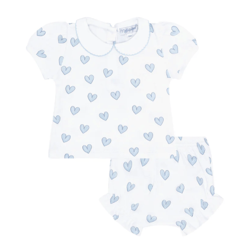 Blue Heart Print Diaper Cover Set