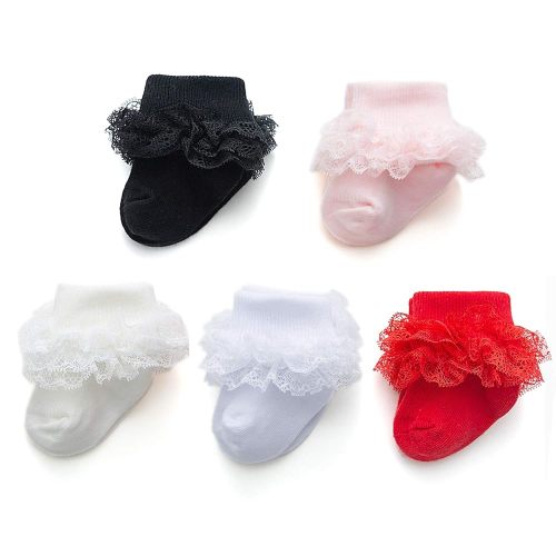EPEIUS Baby-Girls Eyelet Turn Cuff Ruffle Lace Socks Triple Lace Dressy Socks Newborn/Infants/Toddlers 3/5 Pairs