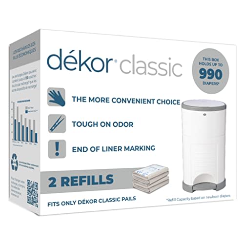 Dekor Classic Hands-Free Diaper Pail | White | Easiest to Use | Just Step – Drop – Done | Doesn’t Absorb Odors | 20 Second Bag Change | Most Economical Refill System - white - 1 Count (Pack of 1)