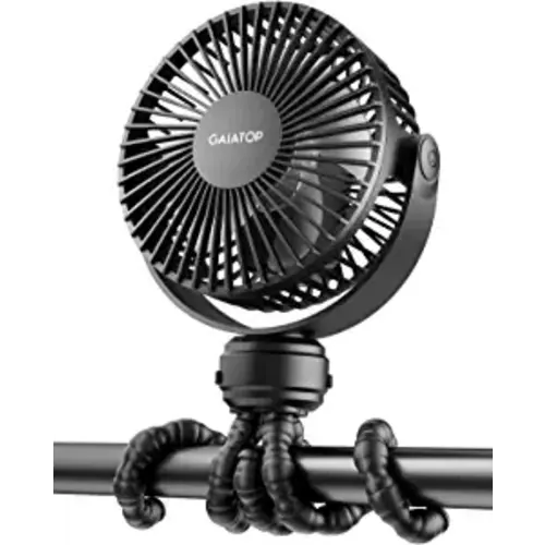 Gaiatop Mini Portable Stroller Fan, Battery Operated Small Clip on Fan, Detachable 3 Speed Rechargeable 360° Rotate Flexible Tripod Cooling Fan for Car Seat Crib Treadmill Travel Black - black