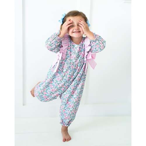 Pink And Blue Floral Bow Long Bubble – Cecil & Lou