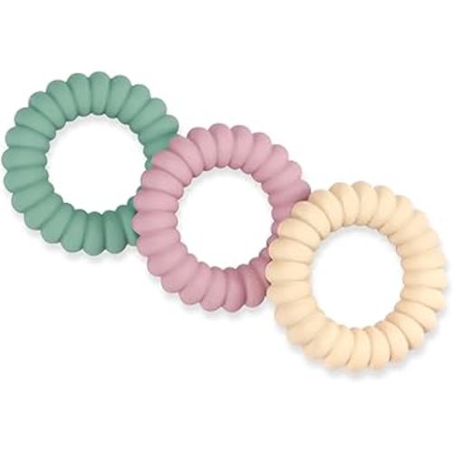 Baby Teether Toys, Silicone Teether Rings with Rattle for Babies, Textured Teething Rings Relief Soothing Sore Gums, 3 Pack