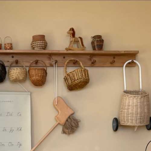 Handcrafted Pine Wood Peg Shelf: Rustic Kitchen & Entryway Decor