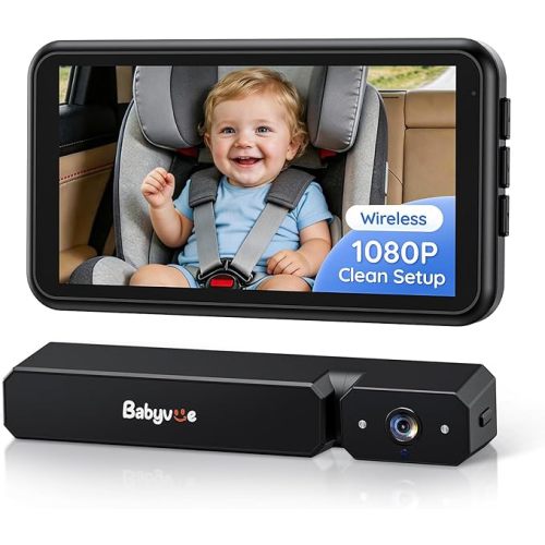 Babyvue Wireless Baby Car Camera,5.2" Display, 1080P HD IR Night Vision, 3X Zoom, Easy Clip-On or Strap Mount Setup, Back Seat Camera for Baby