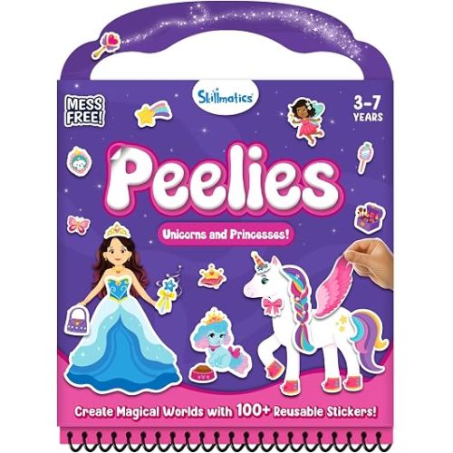 Skillmatics Reusable Sticker Activity Book - Peelies, 100+ Reusable Stickers, 6 Pictures, Mess-Free Fun for Kids, Creative Play & Travel Toy, Gifts for Ages 3, 4, 5, 6, 7