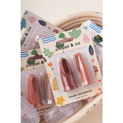 Chippi & Co Baby Silicone Finger Toothbrush BPA Free Dental Care for Newborn Baby Boy Girl 0 3 6 Sensory Development Toy (Caramel)