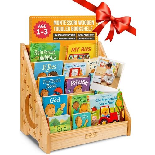 Baby Bookshelf for Toddlers Ages 1-3 - Montessori Nursery Book Shelf with Front-Facing Storage - Kids Book Organizer for Playroom and Bedroom