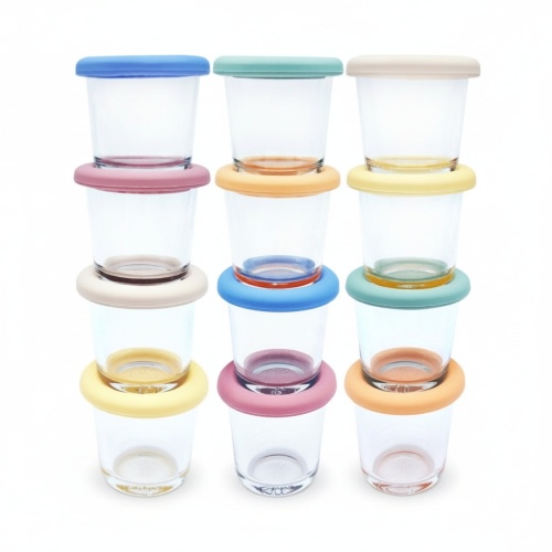 4oz Glass Baby Food Storage Jars | Food Grade Silicone Lids | Set of 12 | Neutral Colors