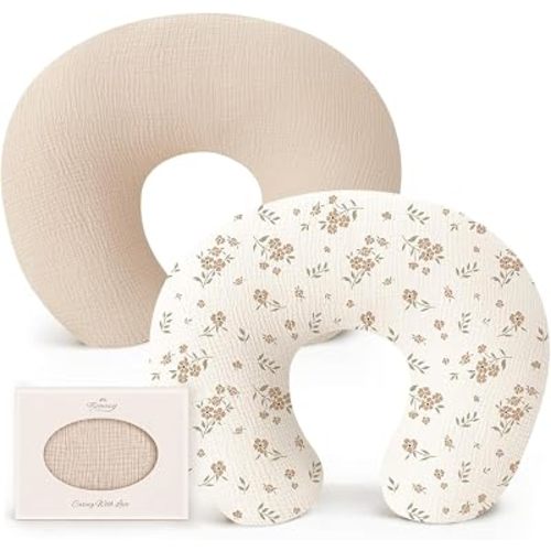 Konssy 2-Pack Muslin Nursing Pillow Covers, Blossom Soft Slipcover for Baby