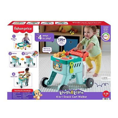 Fisher-Price Laugh & Learn 4-in-1 Snack Cart Walker Learning Toy with 14 Play Pieces