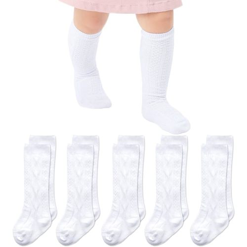 0-3M - Mini angel Baby Knee High Socks Cable Knit Long Stockings Seamless Cotton Socks-Newborn Infant Toddler Boys Girls 3/5 Pairs
