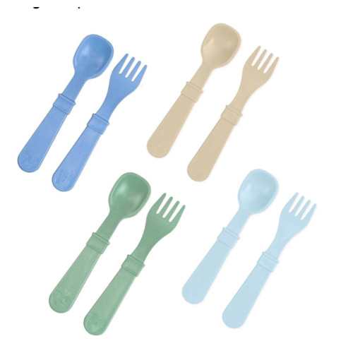 Re-Play Toddler Forks and Spoons Set - 4x4 Utensils Set for Kids - Dishwasher and Microwave Safe - Made in USA - Pack of 8-5.8" x 1.2" x 0.2" - Meadow