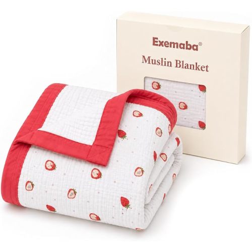 Muslin Baby Blanket, 6-Layer Cotton Infant Crib Quilt(Strawberry) | Oversize 42"x43" Newborn Swaddle Receiving Blanket, Toddler Stroller Nursery blanket for Boys Girls, Kids Bath Towel