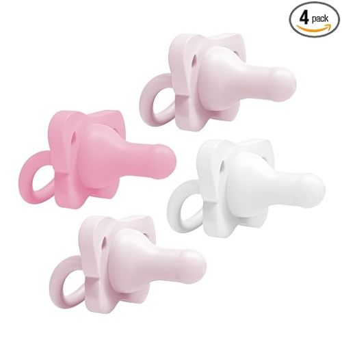 Dr. Brown's HappyPaci 100% Silicone Baby Pacifier, Contoured One-Piece Design, Light-Pink, Pink, White, 0-6m, BPA-Free, 4-Pack