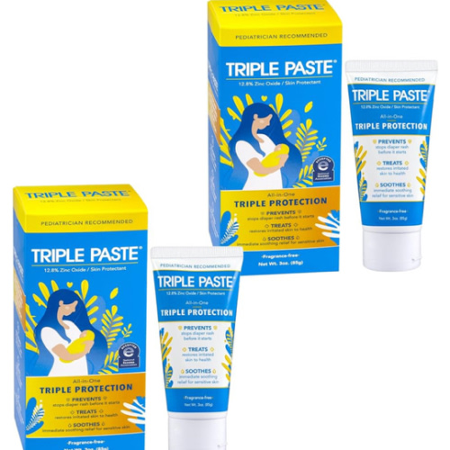 Triple Paste Diaper Rash Cream for Baby, 3 Oz (Pack of 2), Zinc Oxide Ointment Treats, Soothes & Prevents Diaper Rash, Pediatrician-Recommended & Hypoallergenic, Baby Essentials for Daily & Overnight