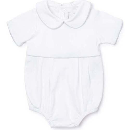 Palmer Boys' Pima Cotton Bubble, White with Light Blue Piping - Lila + Hayes | Maisonette
