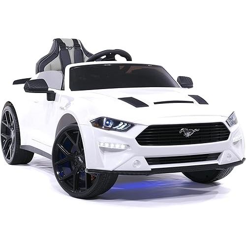 Moderno Kids Ford Mustang GT 24V Power Children Ride-On Car with R/C Parental Remote + EVA Foam Rubber Wheels + Leather Seat + Bluetooth MP3 FM Radio Music Player + LED Lights + Car Cover + Floor Mats