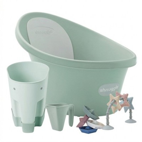 Shnuggle Newborn Bundle: Baby Bath & Accessories Bundle - 5-Piece Set | Cozy Support, Easy Cleanup & Sensory Fun Eucalyptus