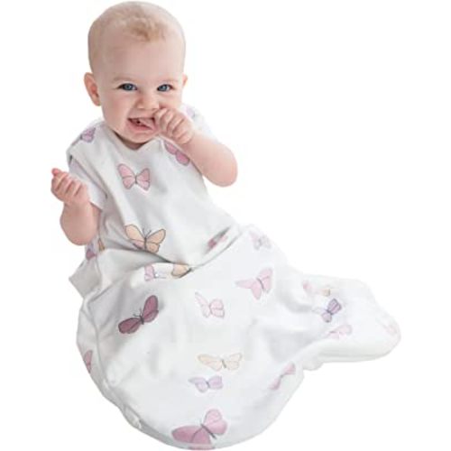 Woolino Merino Wool and Organic Cotton Baby Sleep Sack - 4 Season Basic Sleeping Bag for Baby - Two-Way Zipper Sleeping Bag - Infant Wearable Blanket - 6-18 Months - Butterfly