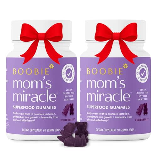 Boobie Bears Lactation Support Gummies | Helps As Milk Supply Booster & Supports Immune Health & Hair Growth | Breastfeeding Supplements with Zinc & Elderberry for Milk Supply Increase, 120 Count