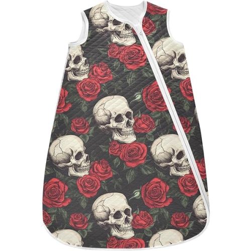 vvfelixl Skull Red Rose Baby Sleeping Bag Sleep Sack,Baby Wearable Blanket Sleep Suit for 0-6 Months