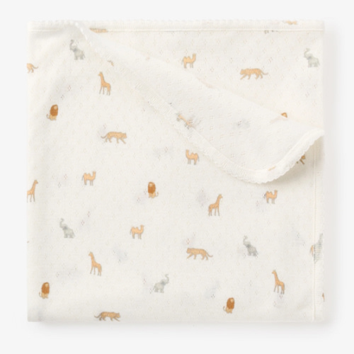 Neutral Safari Print Organic Cotton Pointelle Baby Blanket