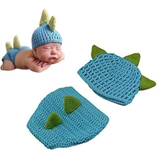 LERORO Newborn Crochet Knitted Outfit Dinosaur Hat/Pants Photography Props Costume Set (0-12 Months)