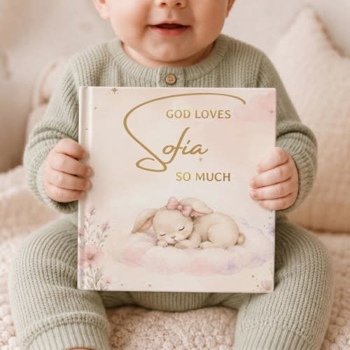 Personalized Christian Baby Book For Girl, Custom God Loves You Story, Baptism Gift, Christening Keepsake for Baby