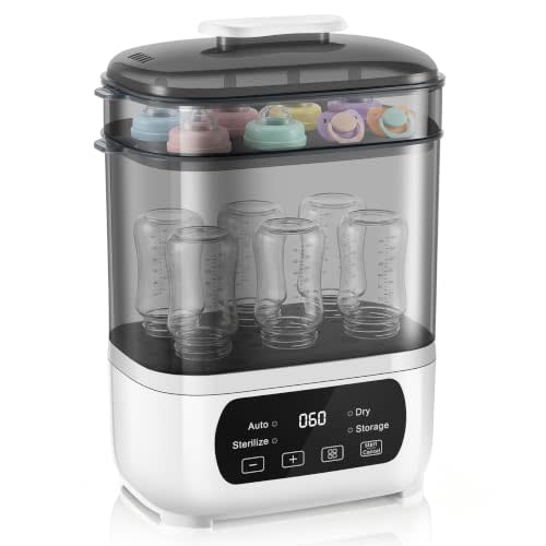 AMZBABYCHEF Baby Bottle Steamer and Dryer, Electric Steamer and Dryer for Baby Bottles, 4-in-1 Bottle Steamer and Dryer, Universal Fit for All Bottles, LED Touch Screen, Auto Shut-Off