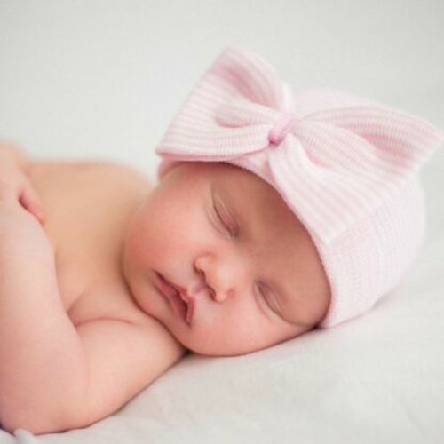Newborn Hat, Pink Striped Bow