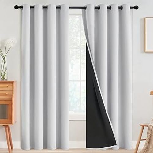 SimpleHome 100% Blackout Curtains for Bedroom,Thermal Insulated Grommet Window Drapes Room Darkening White Curtains for Living Room with Black Back,52 x 84 Inch,2 Panels