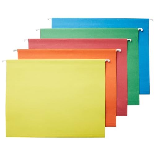 Amazon Basics Hanging Organizer File Folders for Efficient Filing, Assorted Colors, Letter Size (Pack of 25)