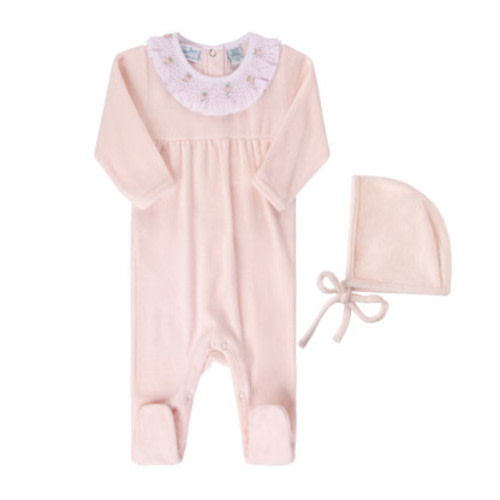 Baby Girl Velour Smocked Collar Romper w/Hat I Feltman Brothers