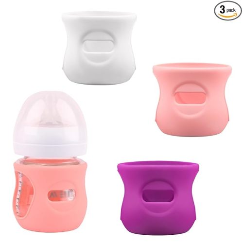 3 Pack Silicone Sleeves for Avent Natural Glass Baby Bottles, 4 oz, (White+Pink+Purple)
