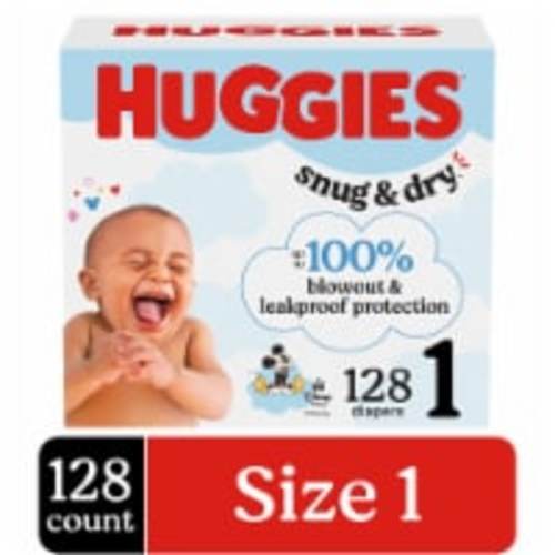 Huggies Snug & Dry Baby Diapers, Size 1 (8-14 lbs), 128 count