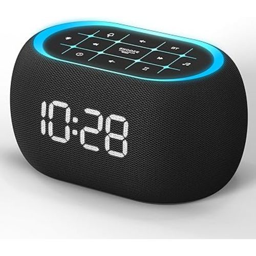 ANJANK Alarm Clock White Noise Sound Machine with Bluetooth Speaker, 21 Soothing Sounds, 7 Night Lights, 0-100% Dimmer/Sleep Timer/Volume Control, Small Design for Kids Adults Sleeping,Bedroom (Black)