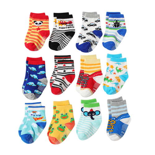 Povozer Toddler Socks Girls Boys,Non Slip 12 Pairs Kids Ankle Socks with Grippers for Baby Children Socks Set(Red,1-3 Years)
