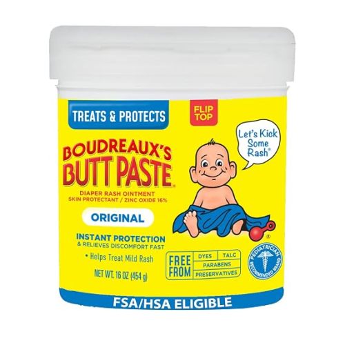Boudreaux’s Butt Paste Original Diaper Rash Cream for Baby, Ointment With Zinc Oxide, 16 oz Jar