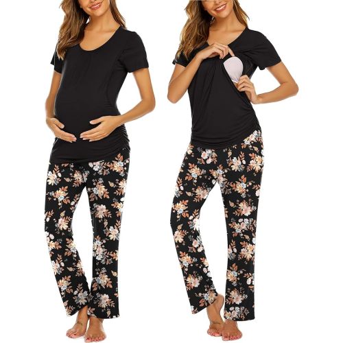 Ekouaer Womens Nursing Pajamas Maternity Breastfeeding Pjs Sleepwear Layer Soft Postpartum Lounge Set Pregnancy Clothes