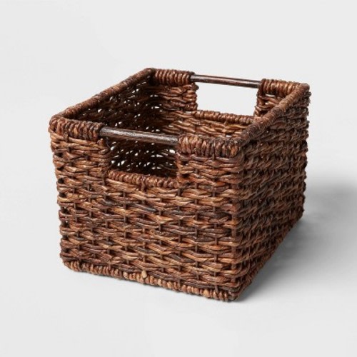 Small Woven Abaca Crate - Brightroom™: Handwoven Decorative Basket, Lacquered Brown, Fits 11" Cube Storage System