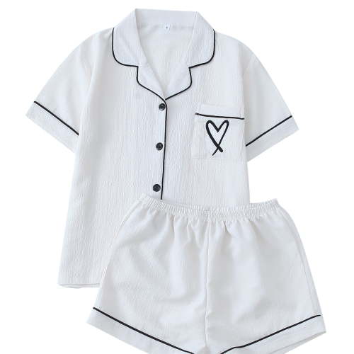 FAIWAD Womens Pajamas Set Soft Sleepwear Button Down Heart Print Shirt with Shorts Pjs Lounge Set Nightwear