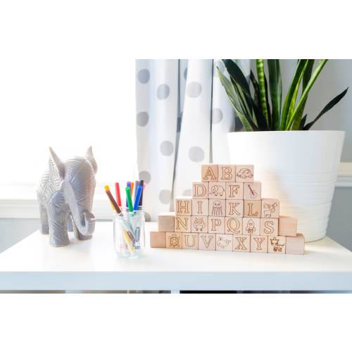 Color Your Own ABC Blocks: Baby Shower Activity, Laser Engraved Maple